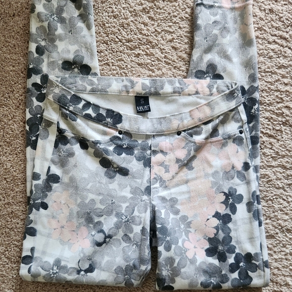HUE Pants - Hue Women's Floral Print Leggings Stretchy Gray and Pink Size Small